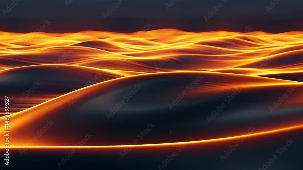 Poster abstract waves of glowing orange and black create mesmerizing visual effect, evoking warmth and move