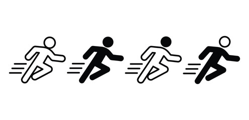 Running Icons Simple Human Figures in Motion Black And White Color Vector Design