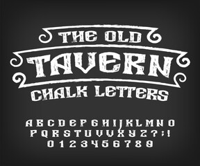 Medieval Chalk alphabet font. Ancient letters, numbers and symbols. Stock vector typeface for your design.