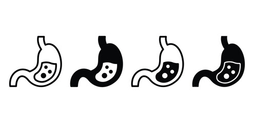 Stomach Icon Set Black and White Simple Medical Illustration Vector Design
