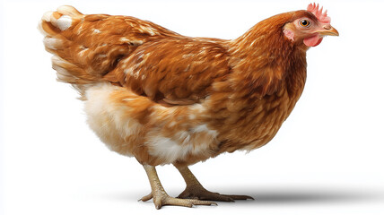 Brown Chicken Hen Isolated On White Background