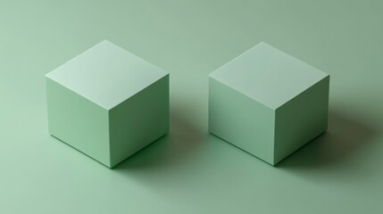 Two Pastel Green Cubes on a Green Background