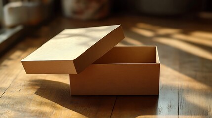 Opening Cardboard Box on Wooden Floor with Sunlight