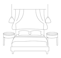 A simple vector line art bed illustration featuring minimalist design, perfect for modern and cozy interiors.	
