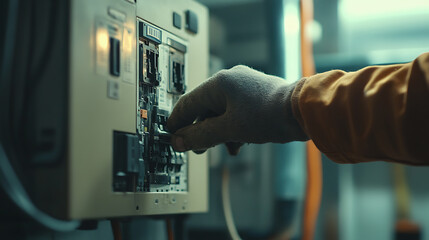 Electrician Working on a Circuit Breaker Panel