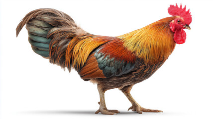 Real Life Rooster Standing Isolated on White Background