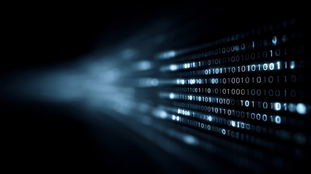Abstract technology background featuring binary code and digital stream data