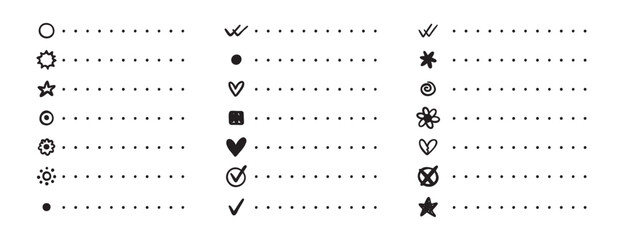 Notebook point checklist set. various bullet point planner vector hand drawn doodle task for work and study planner.