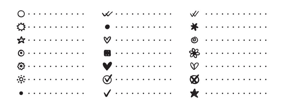 Notebook point checklist set. various bullet point planner vector hand drawn doodle task for work and study planner.