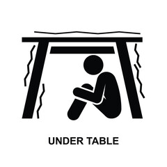 Under table icon. Protect yourself the earthquake isolated on background vector illustration.
