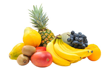 Assorted Fresh Fruits: Pineapple, Banana, Grapes, Mango, Kiwi, Orange, and More on Transparent Background | High-Quality Food Photography