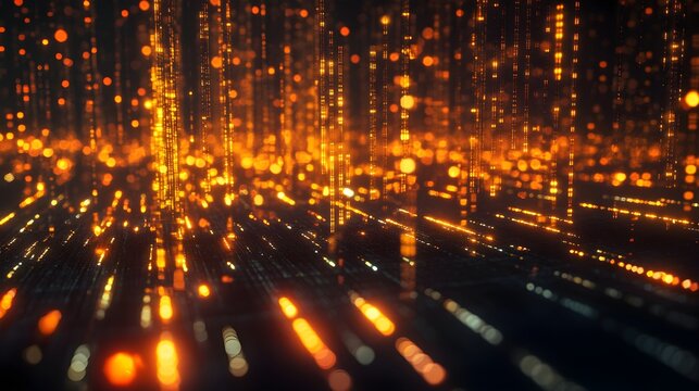 Blockchain ledger visualized as glowing chains of code