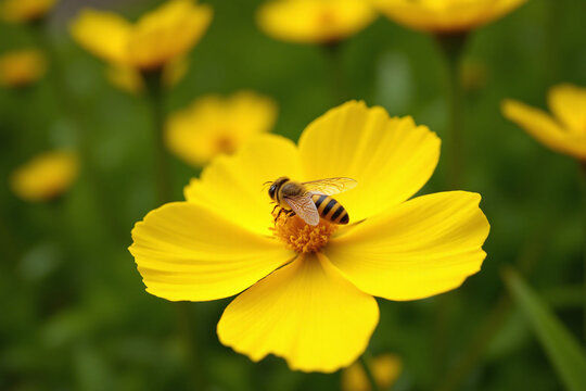 bee sitting on top of a yellow flower