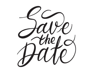 Save the date lettering postcard. Wedding phrase. Modern brush calligraphy poster