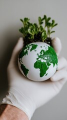 Hand Holding a Globe with Greenery Symbolizing Environmental Awareness and Sustainability in Pastel Tones During Science Week