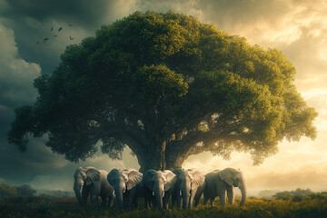 elephants in the savannah