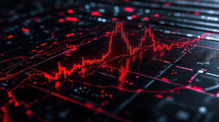 Abstract Red Candlestick Chart, Stock Market Data Visualization, Financial Technology