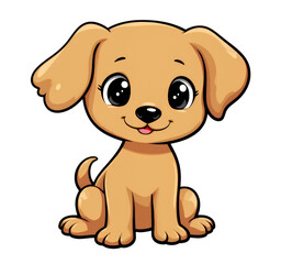 Fototapeta premium Cartoon Puppy Dog, Big Eyes, Tan Fur, Sitting, Transparent Background.