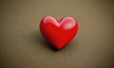 A single red heart sits atop a brown surface, ideal for use in romantic or symbolic contexts