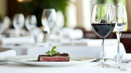 Fine dining experience gourmet steak upscale restaurant food photography elegant atmosphere close-up view