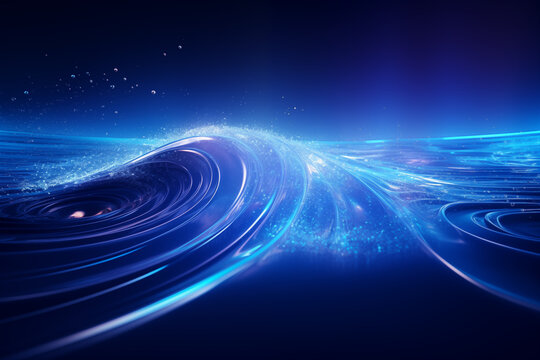 A sleek, futuristic vortex made of digital neon-blue water streams, resembling a high-tech