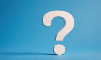 A simple white question mark icon on a bright blue background, great for asking questions or seeking answers
