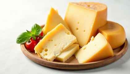 Assortment of Italian cheeses on white backdrop , dairy, cooking