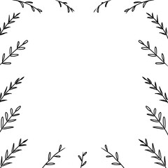 square frame with leaves. border hand drawn style with transparent background