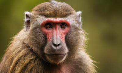 Obraz premium A close-up shot of a monkey with a red face expression