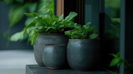 Potted herbs on a patio