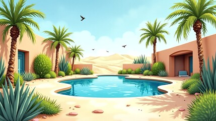 Fototapeta premium Serene Oasis: A Glimmer of Hope Amidst the Sands