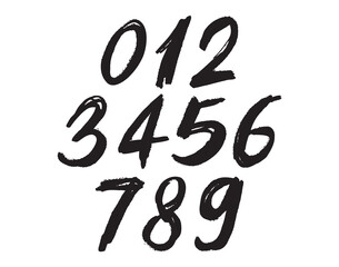 calligraphic acrylic, brush or ink numbers set. 1, 2, 3 for your design, grunge lettering on a black background