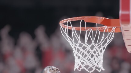 Basketball player shooting a three-pointer.  Crowd in background