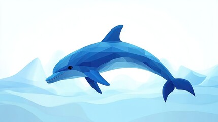 Obraz premium Blue polygonal dolphin leaping on white background.