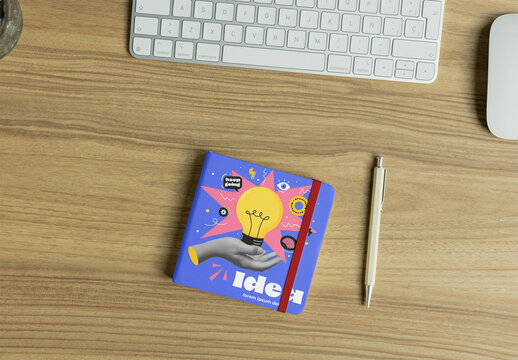 Square Notebook with Elastic-Closure tape. Mockup ready to use.