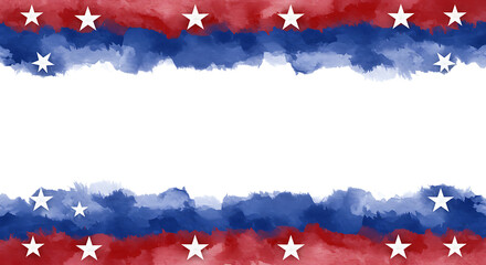 Watercolor background with stars border, grunge red and blue stripes, ideal for patriotic events, social media posts, vector illustration