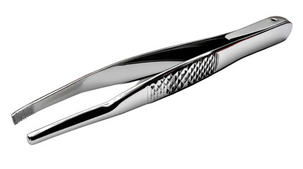 Fototapeta premium Precision Instrument: A close-up shot showcases a polished, chrome-finished tweezer, a staple in grooming and precision tasks. Its design reflects both functionality and aesthetic appeal.