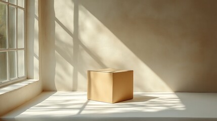 Cardboard box sunlight windowsill minimalist studio