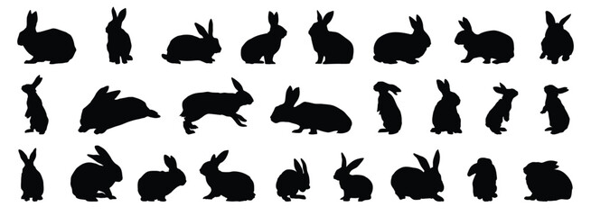 Obraz premium rabbit or bunny silhouette set. rabbit isolated farm animal realistic silhouette icon vector collection