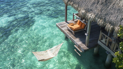 Obraz premium serene hammock over turquoise water invites relaxation and escape in this tropical paradise