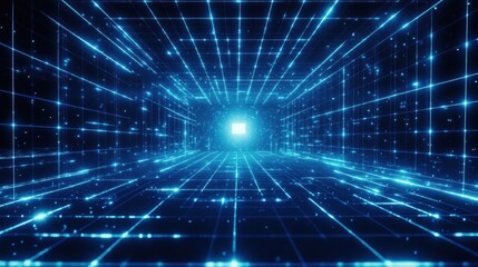 Digital tunnel with glowing lines and points