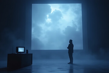 Obraz premium Mysterious artistic installation showcasing clouds gallery space digital art ambient environment