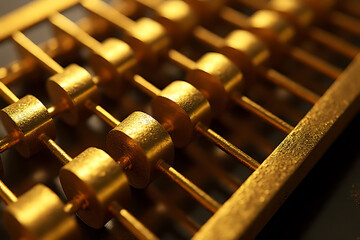 Calculating wealth with an elegant golden abacus home office close-up perspective finance