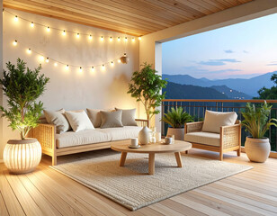 Fototapeta premium Japandi Style Balcony Minimalist Outdoor Space Photo