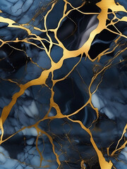 Elegant Blue and Gold Marble Texture Abstract Background with AI Artistic Fusion Design