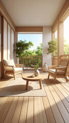 Fototapeta premium Japandi Style Balcony Minimalist Outdoor Space Photo