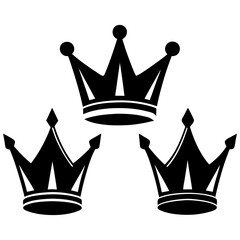 Three Black Crowns Silhouette - Royalty, Power, Victory, Prestige Icon Vector