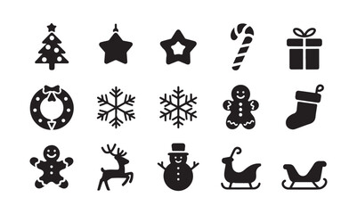 Christmas icons collection vector silhouette