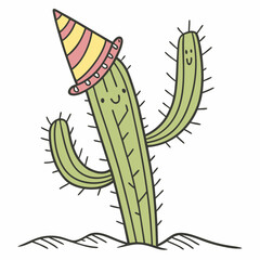 Fun Cactus Wearing Party Hats – Playful and Festive Cartoon Vector Illustration