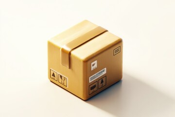 Cardboard Box 3D Render: Shipping Package with Fragile and Handle with Care Symbols on Cream Background